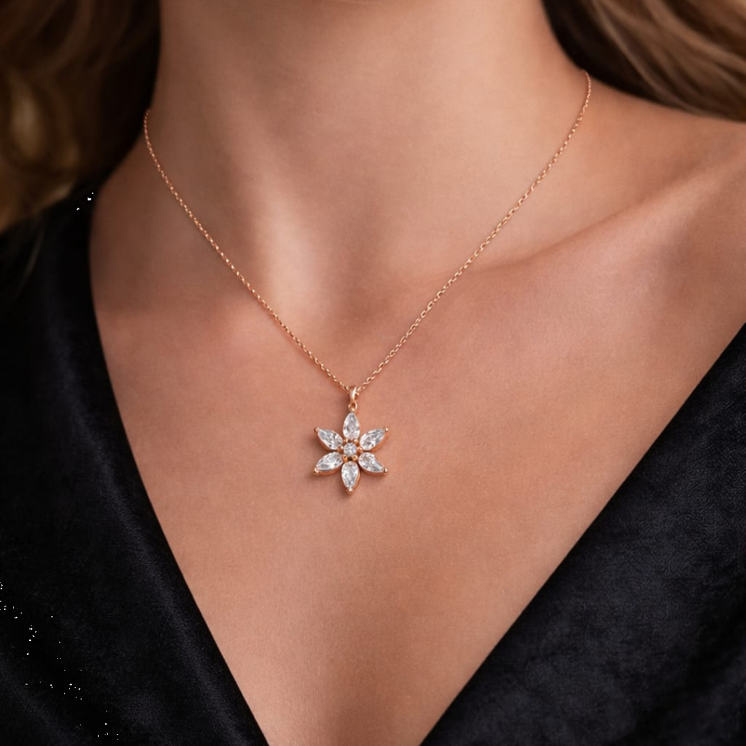 Çiçek Mekik Zirkon Taşlı Kolye