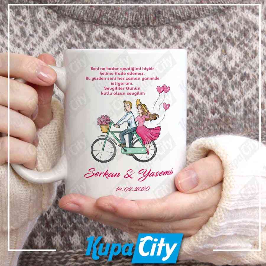 Bisikletli Aşıklar İsimli Sevgililer Günü Kupası