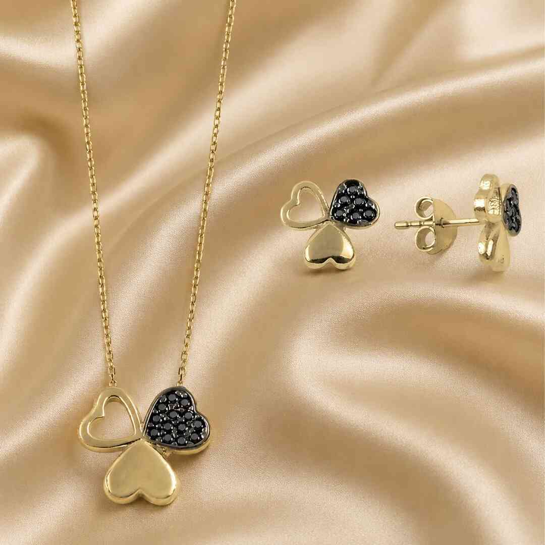 Kalpli Yonca Zirkon Taşlı Set