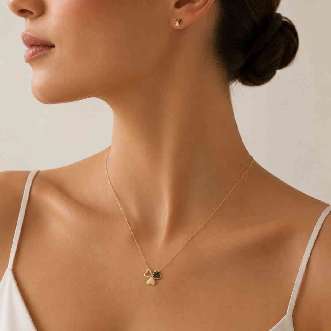 Kalpli Yonca Zirkon Taşlı Set