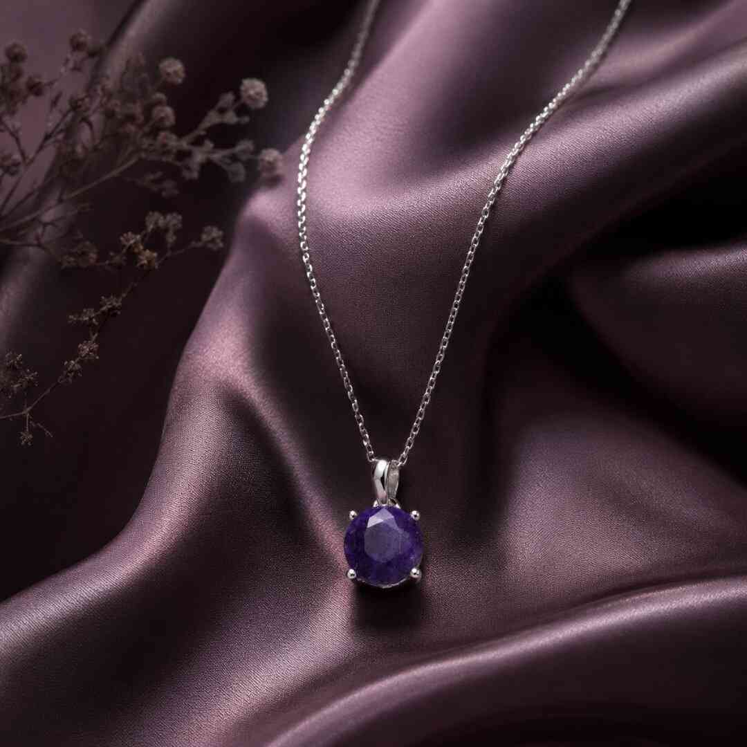 Kök Safir Yuvarlak Doğal Taşlı Kolye