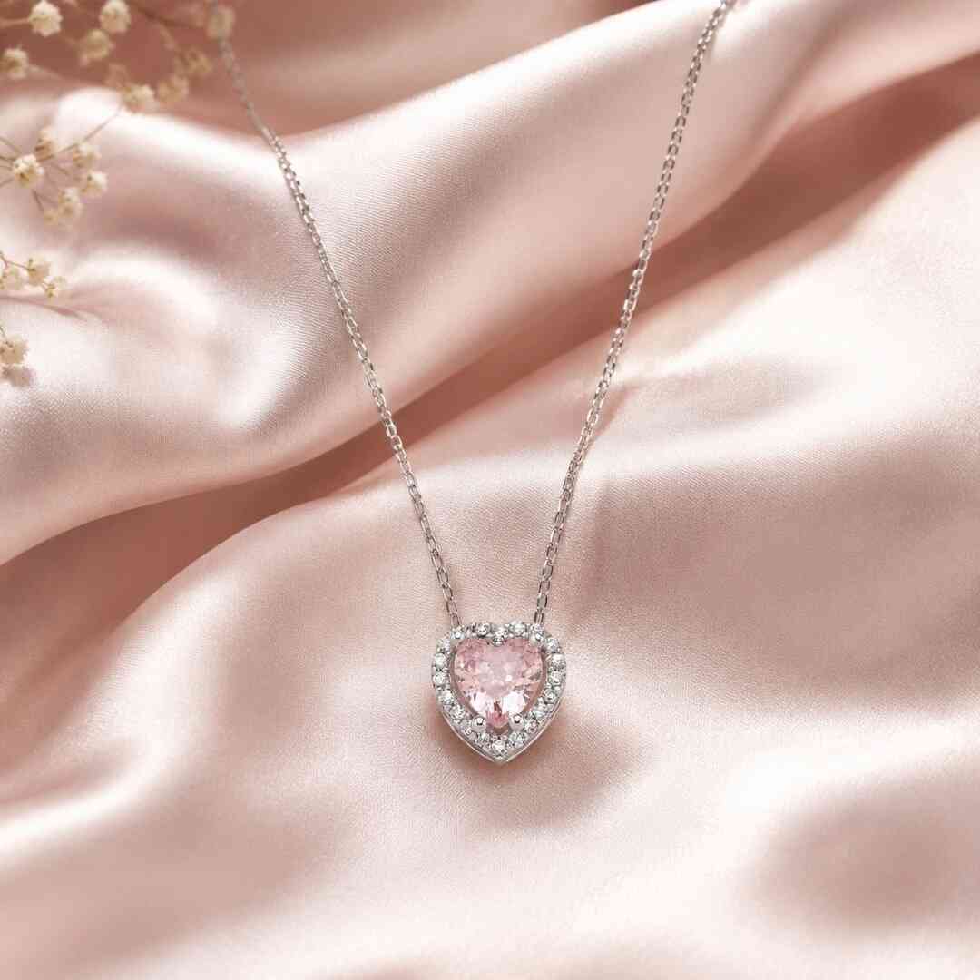 Pembe Zirkon Kalp Tektaş Kolye