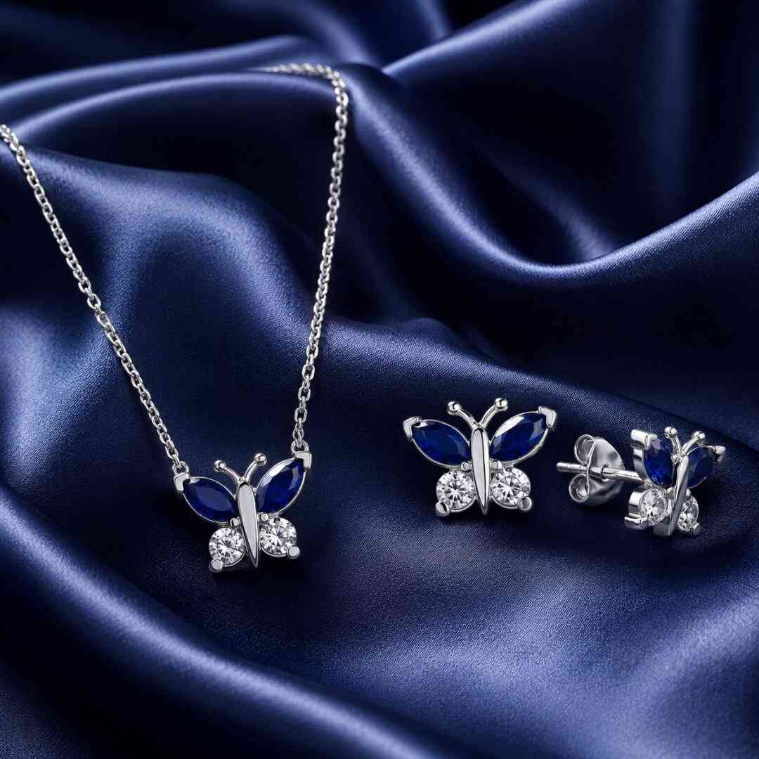 Safir Taşlı Zirkon Kelebek Set