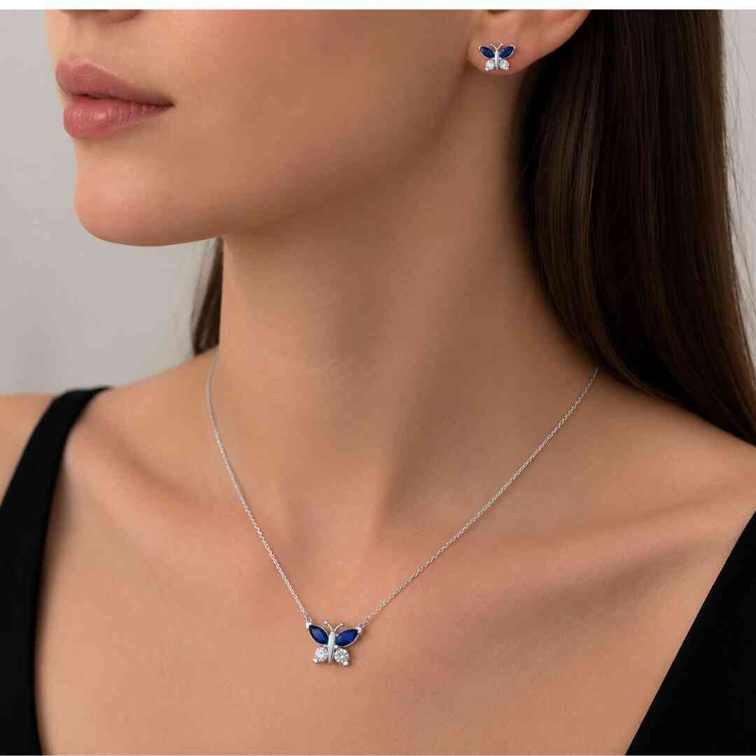 Safir Taşlı Zirkon Kelebek Set